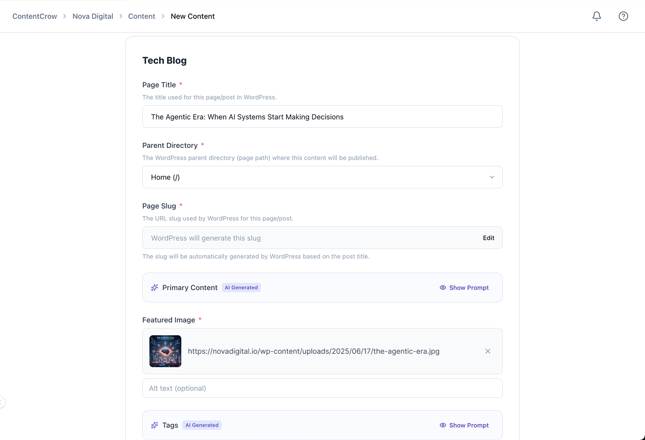 Entering title, parent directory, and manual fields
