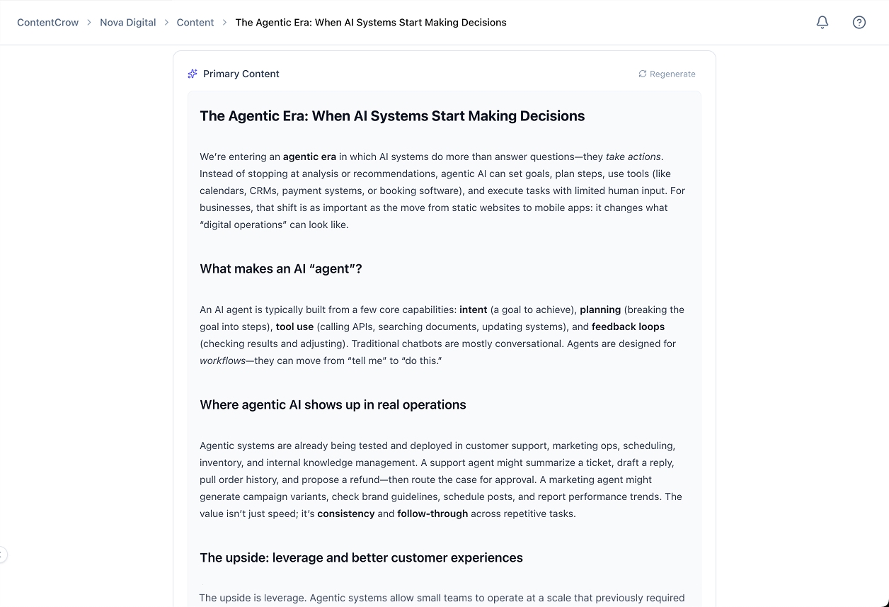 Previewing generated content before publishing
