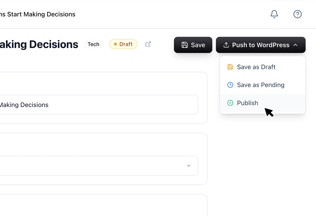 Publishing content that syncs directly to WordPress